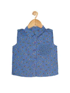 Creative Kids Girls Floral Printed Shirt Collar Cotton Shirt Style Top