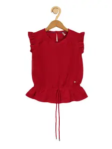 Creative Kids Girls V-Neck Flared Sleeves Tie Ups Detail Cotton Cinched Waist Top