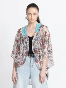 SHAYE Floral Printed Pure Cotton Open Front Shrug