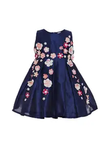 A Little Fable Girls Embellished Round Neck Applique Fit & Flare Dress