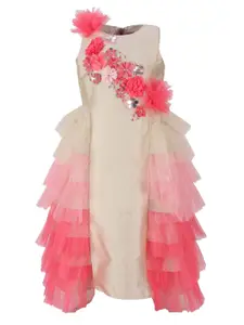 A Little Fable Girls Embellished Round Neck Ruffled Fit & Flare Maxi Dress