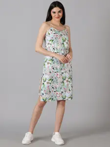 Jilmil Floral Printed Shoulder Strap Side Slits Cotton Sheath Dress