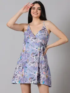 Jilmil Floral Printed Shoulder Strap Tie Ups Cotton Wrap Dress