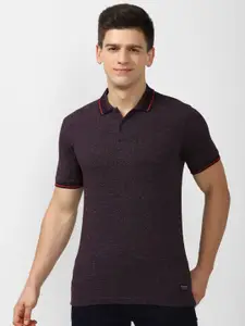 PETER ENGLAND UNIVERSITY Self Design Polo Collar Slim Fit T-shirt
