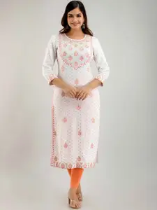 FASHION DEPTH Ethnic Motifs Embroidered Thread Work Straight Kurta