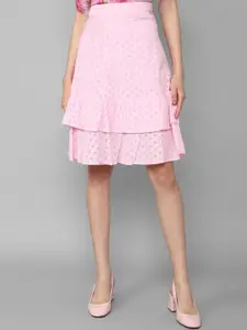 Allen Solly Woman Self Design Layered Schiffli Pure Cotton A Line Skirt
