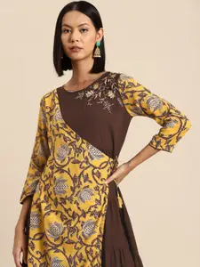 all about you Floral Print Embroidered Wrap Midi Dress