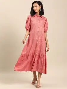 anayna Puff Sleeve A-Line Cotton Midi Dress
