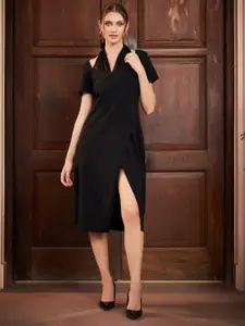 Athena Black Tie-Up Detailed Square Neck A-Line Midi Dress