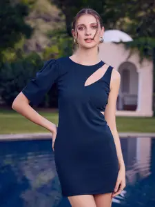 Athena Women Puffed Sleeves Cut-Outs Detailed Sheath Dress