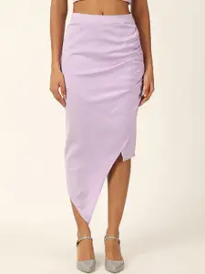FOREVER 21 Purple Ruched Asymmetric Hem Casual Midi Pencil Skirts