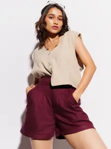 FREAKINS Women Purple Regular Fit High-Rise Solid Shorts