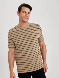 DeFacto Striped Round Neck Pure Cotton T-shirt