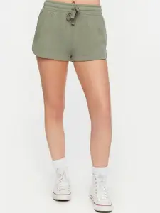 FOREVER 21 Women Olive Green Mid-Rise Pure Cotton Shorts