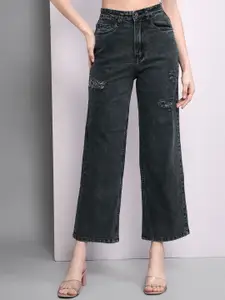 BAESD Women Flared High-Rise Mildly Distressed Light Fade Stretchable Cropped Jeans