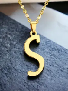 MYKI Gold Plated Chain With Initial Big Alphabet Letter 'S' Pendant