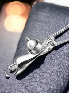 MYKI Silver-Plated Jumping Cat Pendant Necklace