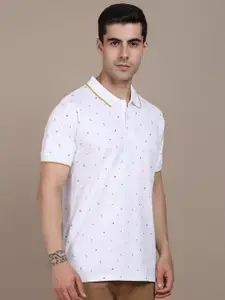 Dennis Lingo Micro Ditsy Printed Polo Collar Cotton T-shirt