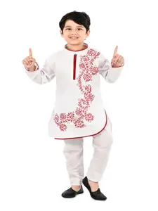 BAESD Boys Floral Embroidered Regular Thread Work Kurta With Pyjamas