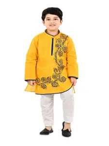 BAESD Boys Band Collar Floral Embroidered Regular Kurta with Pyjamas