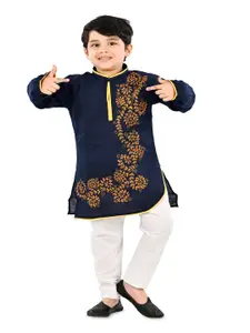 BAESD Boys Mandarin Collar Floral Embroidered Regular Kurta with Trousers