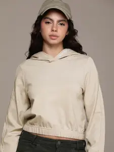 Calvin Klein Jeans Solid Full Sleeves Hooded Crop Sweatshirt
