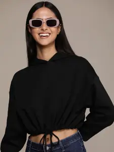 Calvin Klein Jeans Brand Logo Embossed Detail Cropped Hooded Sweatshirt