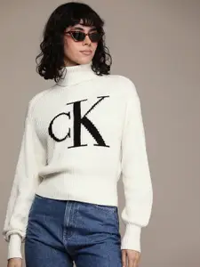 Calvin Klein Jeans Brand Logo Self-Design Cotton Pullover Sweater
