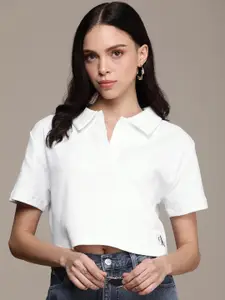 Calvin Klein Jeans Ribbed Polo Collar Crop T-shirt
