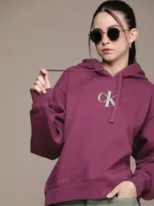 Calvin Klein Jeans Brand Logo Printed Long Sleeves Hooded Casual Sweatshirt