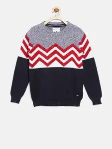 Blue Giraffe Boys Navy & Red Chevron Patterned Pullover