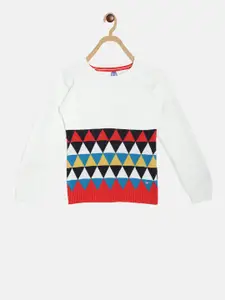 Blue Giraffe Girls White & Red Self Design Sweater