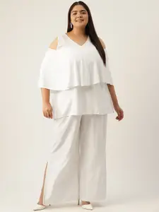 theRebelinme Plus Size Cold-Shoulder Sleeves Longline Top with Palazzos