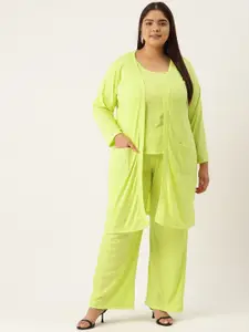 theRebelinme Plus Size Pure Cotton Top with Trousers & Shrug