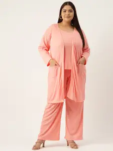theRebelinme Plus Size Pure Cotton Top with Trousers & Shrug