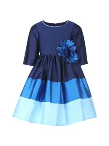 A Little Fable Girls Colourblocked Round Neck Sequined Fit & Flare Dress