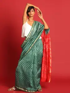 Indethnic Geometric Zari Silk Cotton Chanderi Saree