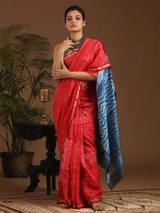 Indethnic Striped Zari Silk Cotton Chanderi Saree