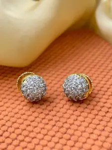 ABDESIGNS Gold-Plated American Diamond Studded Circular Stud Earrings