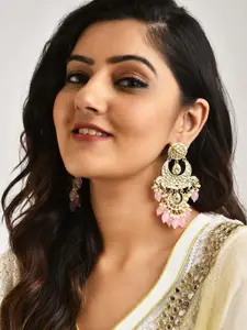 LAIDA Gold-Plated Stone Studded & Beaded Contemporary Chandballi