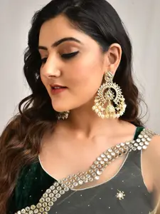 LAIDA Gold-Plated Stone Studded & Beaded Contemporary Drop Earrings