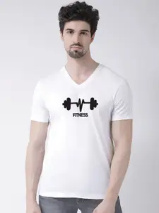 Friskers Men Fitness Printed V-Neck Cotton T-shirt