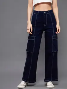Miss Chase Women Blue Wide Leg High-Rise Clean Look Stretchable Jeans
