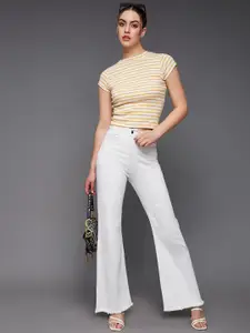 Miss Chase Women White High-Rise Clean Look Bootcut Stretchable Jeans