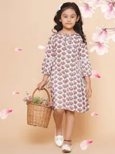 Modish Couture Floral Printed Bell Sleeves A-Line Dress