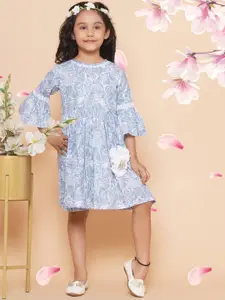 Modish Couture Girls Floral Print Bell Sleeve A-Line Dress