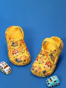 Yellow Bee Boys All Over Animal Theme Printed Rubber Clogs
