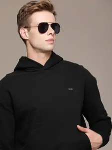 Calvin Klein Jeans Pure Cotton Drop Shoulder Sleeves Comfort Fit Hooded Sweatshirt