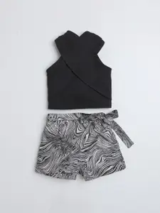 taffykids Girls Abstract Printed Halter Neck Cotton Top with Shorts