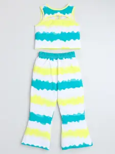 taffykids Girls Tie & Dye Cut- Out Cotton T-shirt with Trousers